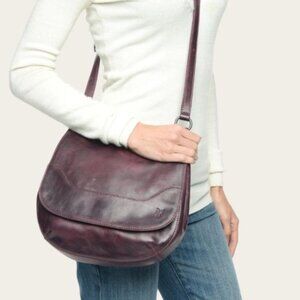 Frye Melissa Distressed Leather Saddle Crossbody Bag in Wine